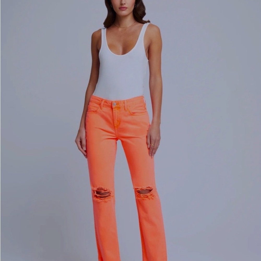 NWOT L’agence Milana Low Rise Distressed jeans Size 29 in Shocking Orange